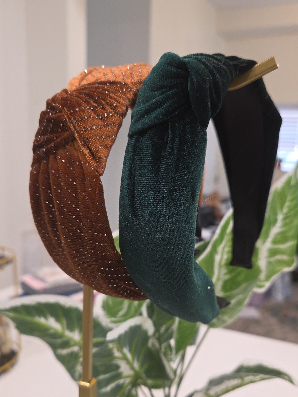 Velvet Knotted Headband Duo - Green and Rust